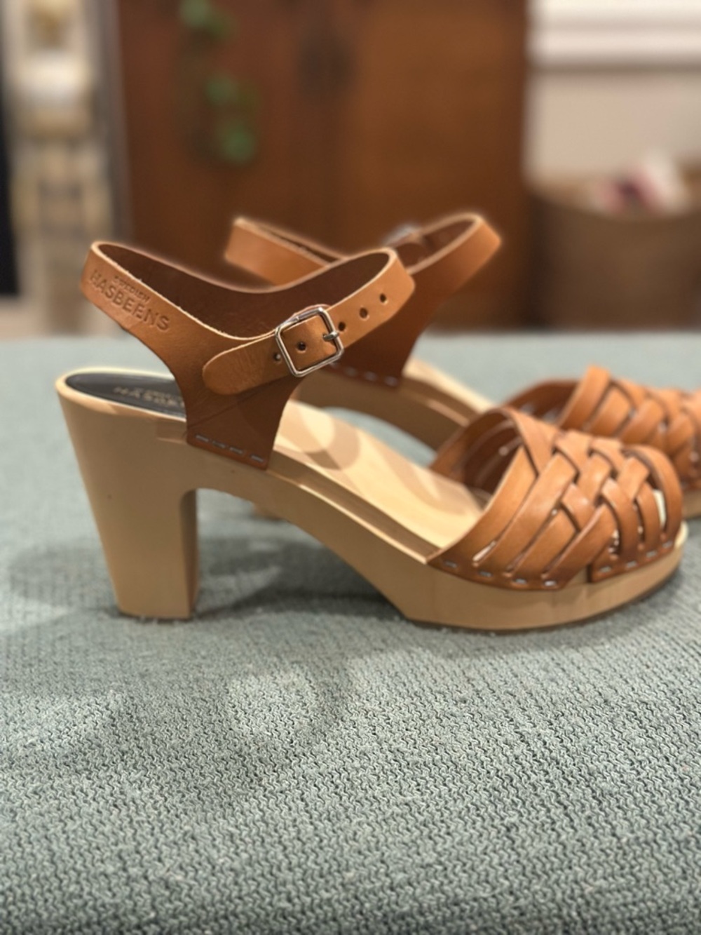 Swedish Hasbeens Tan Woven Leather Platform Sandals - Picture 2 of 8